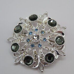 Rhinestone Silver Tone Dome Brooch